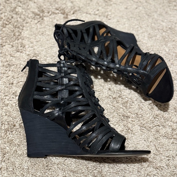 Nine West Black Lace-Up Wedge Sandals - Picture 1 of 5